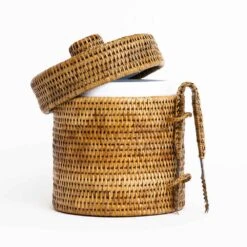 Woven Rattan Lidded Ice Bucket -Household Items Series 0000s 0011 Rattan Ice Bucket with Lid 9509 424273