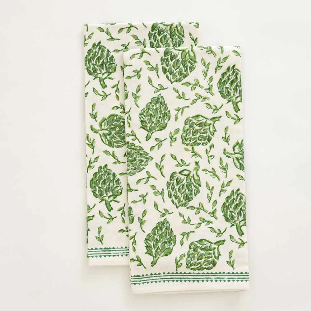 Dancing Artichokes Green Tea Towels 3 Dancing Artichokes Green Tea Towels