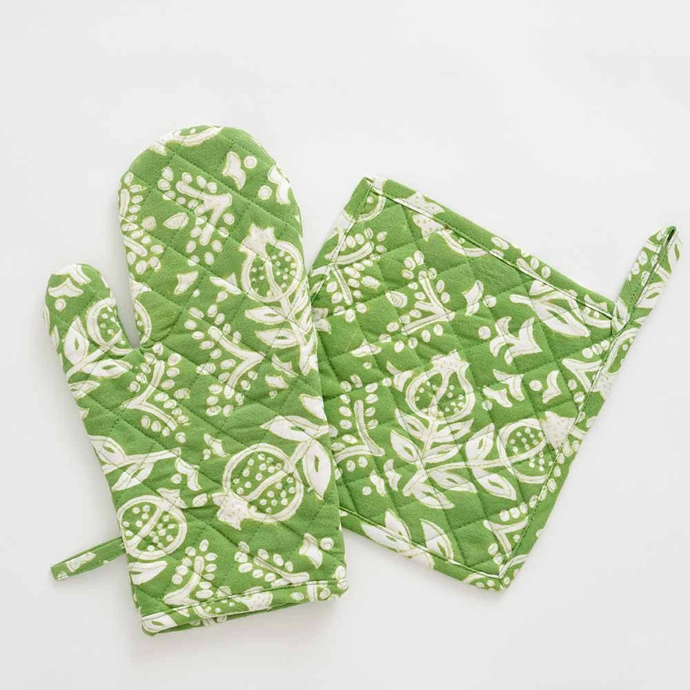 Pomegranate Green Oven Mitt Set 3 Pomegranate Green Oven Mitt Set