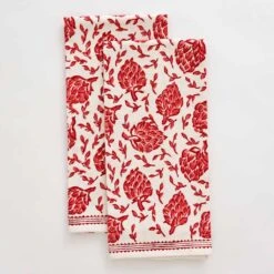 Dancing Artichokes Red Tea Towels