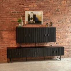 Halden 67" Acacia Wood Sideboard In Matte Black -Household Items Series 359A0509