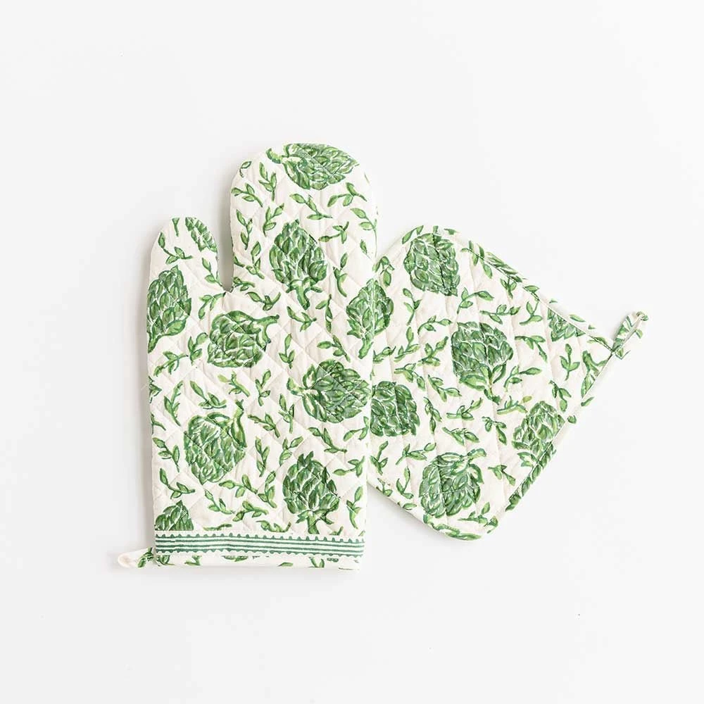 Dancing Artichokes Green Oven Mitt Set 3 Dancing Artichokes Green Oven Mitt Set