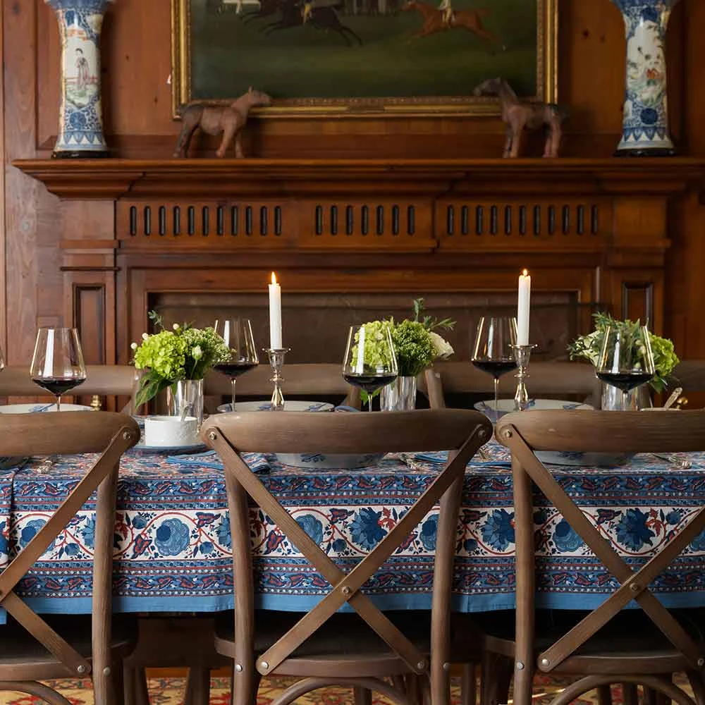 Bohemian Floral Blues & Paprika Tablecloth 6 Bohemian Floral Blues & Paprika Tablecloth - Image 4