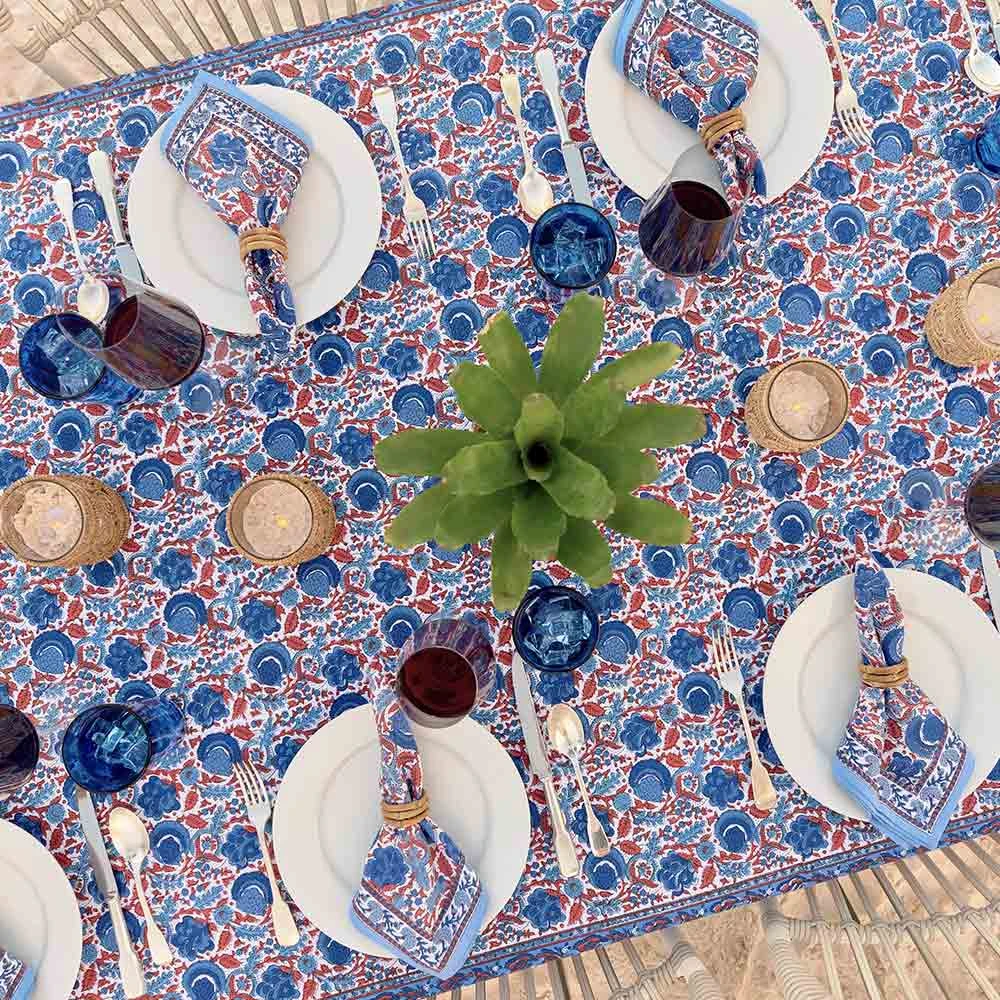 Bohemian Floral Blues & Paprika Tablecloth 8 Bohemian Floral Blues & Paprika Tablecloth - Image 6