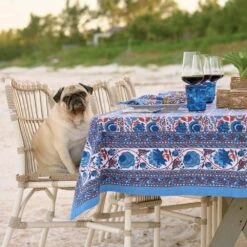 Bohemian Floral Blues & Paprika Tablecloth
