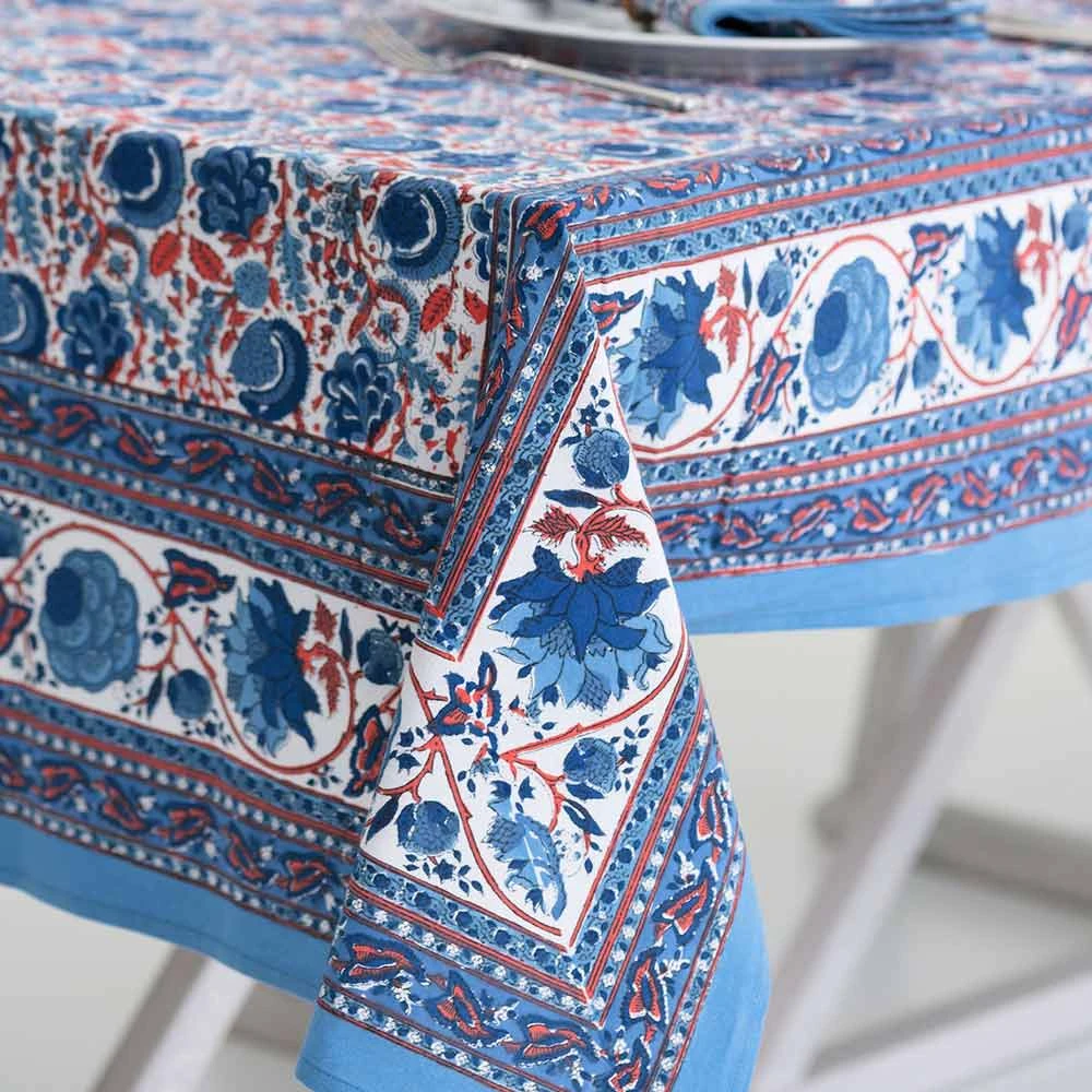 Bohemian Floral Blues & Paprika Tablecloth 4 Bohemian Floral Blues & Paprika Tablecloth - Image 2