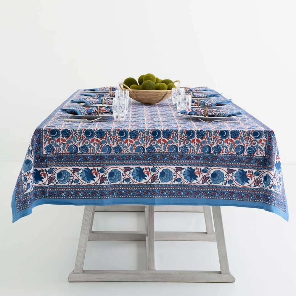 Bohemian Floral Blues & Paprika Tablecloth 5 Bohemian Floral Blues & Paprika Tablecloth - Image 3