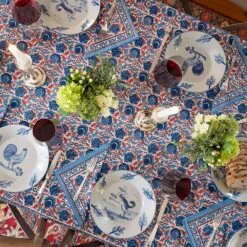 Bohemian Floral Blues & Paprika Tablecloth 12 Bohemian Floral Blues & Paprika Tablecloth -Household Items Series Bohemian Floral Blues Paprika 9 561809