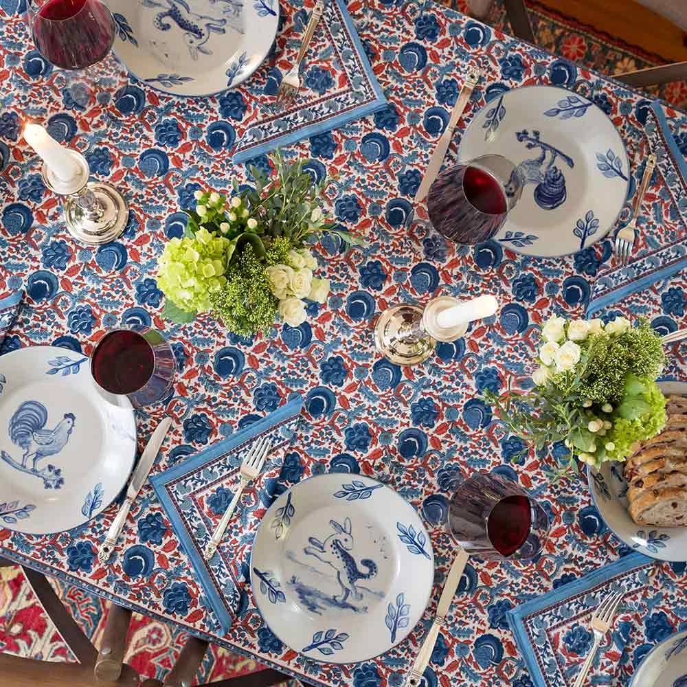 Bohemian Floral Blues & Paprika Tablecloth 7 Bohemian Floral Blues & Paprika Tablecloth - Image 5