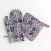 Bohemian Floral Blues & Paprika Oven Mitt Set
