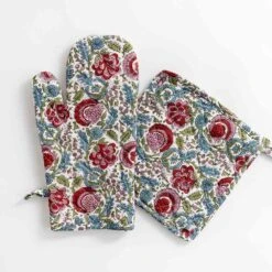 Bohemian Floral Turquoise Oven Mitt Set