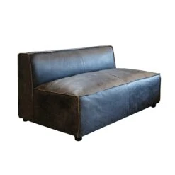 Chiavari Modular Sectional In Distressed Ebony Leather -Household Items Series DSC01713