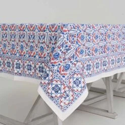 Dove & Cypress Blue & Persimmon Tablecloth -Household Items Series DSC 2301 746793