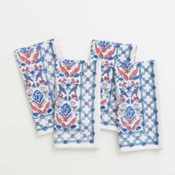 Dove & Cypress Blue & Persimmon Napkin | Set Of 4