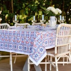 Dove & Cypress Blue & Persimmon Tablecloth -Household Items Series DSC 3521 821620