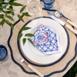 Dove & Cypress Blue & Persimmon Napkin | Set Of 4 -Household Items Series DSC 4000 175540