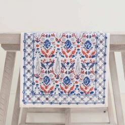Dove & Cypress Blue & Persimmon Table Runner