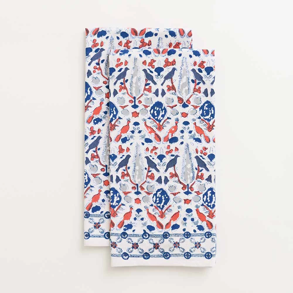 Dove & Cypress Blue & Persimmon Tea Towels 3 Dove & Cypress Blue & Persimmon Tea Towels