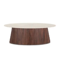 Positano 52" Mango Wood And White Marble Coffee Table
