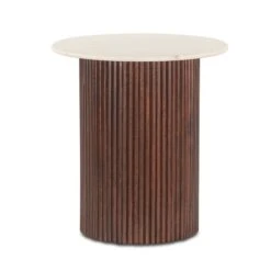 Positano 22" Mango Wood And White Marble Side Table