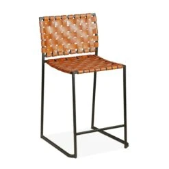San Antonio Cognac Leather And Iron Counter Chair