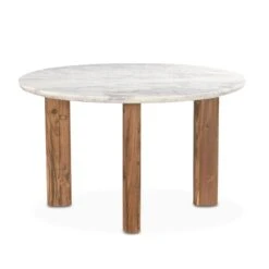 Madrid Marble Round Dining Table With Reclaimed Teak Legs -Household Items Series FBC RD54WMTL 3q1