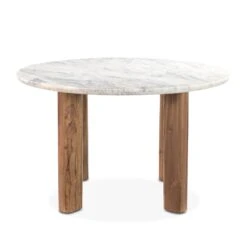 Madrid Marble Round Dining Table With Reclaimed Teak Legs