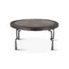 Rustic Revival Industrial Wagon Wheel Coffee Table With Marble Inlay