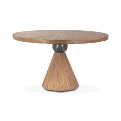 Rustic Revival Natural Teak Wood Dining Table With Black Marble