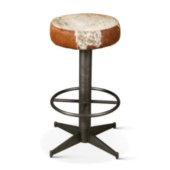 Melbourne Brown Cowhide Leather And Iron Bar Stool