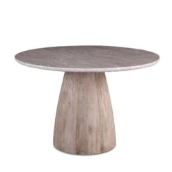 Palm Desert Natural Dining Marble Table With Washed Wood Base