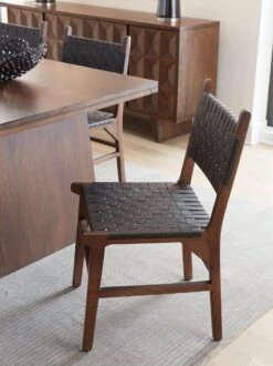 Lisbon Modern Woven Leather Dining Chair, Set Of 2 -Household Items Series FPM DC18BLRB Palermo DRChair 12 22