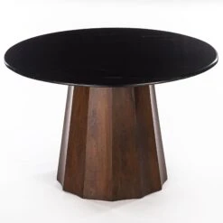 Lisbon 47" Black Marble Round Dining Table In Matte Brown