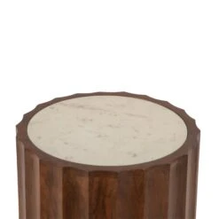 Lisbon 18" White Marble Round Side Table In Matte Brown -Household Items Series FPM RST18WMRB dt1