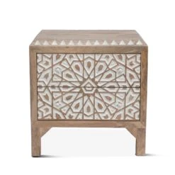 Haveli Mango Wood Geometric Carved Night Chest