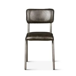 William 17" Ebony Leather And Iron Dining Chair, Set Of 2
