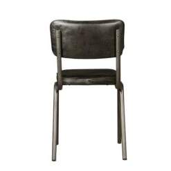 William 17" Ebony Leather And Iron Dining Chair, Set Of 2 -Household Items Series FWE BILL BK bk1