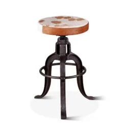 Sterling Industrial Modern Adjusting Barstool With Cowhide Seat -Household Items Series FWE SL1 CW