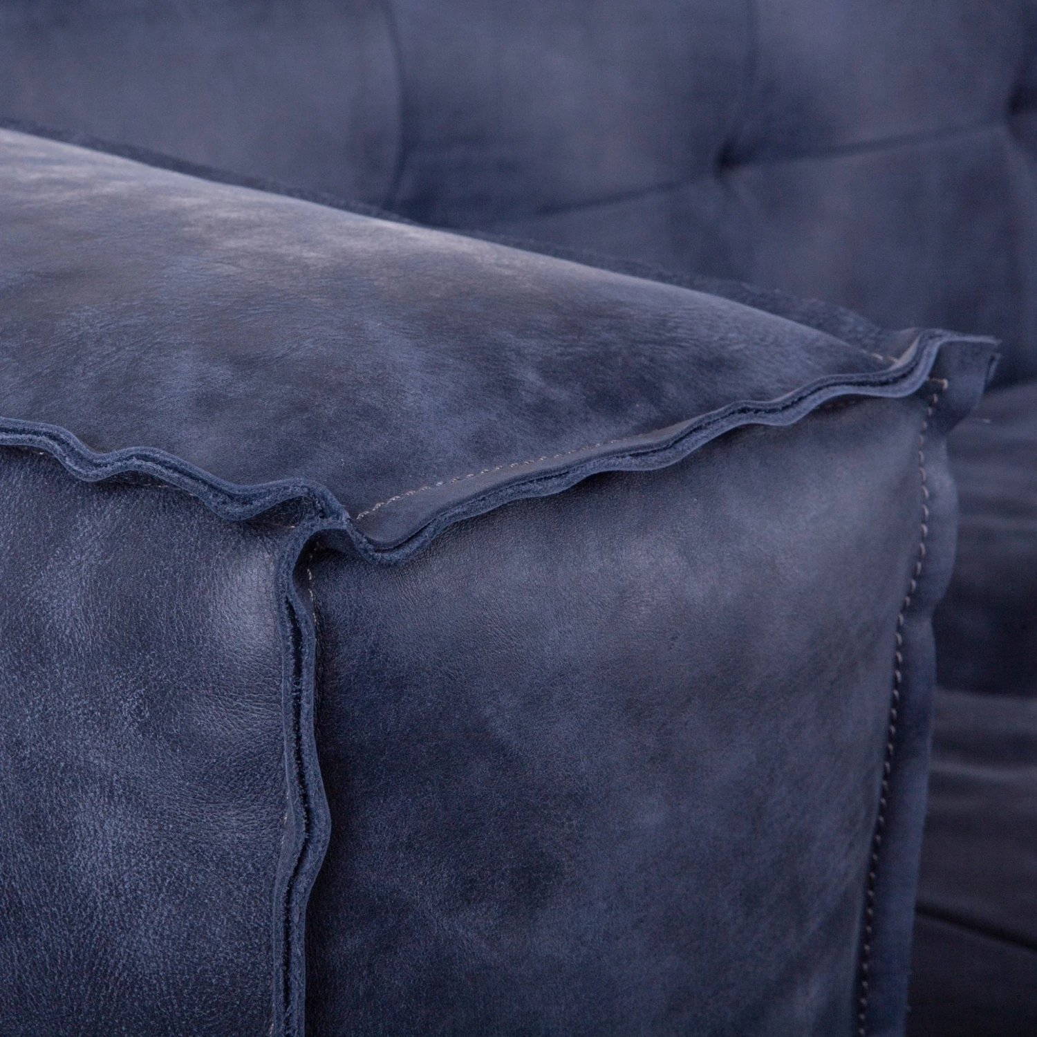 Portia Antique Blue Italian Leather Sofa 7 Portia Antique Blue Italian Leather Sofa - Image 5