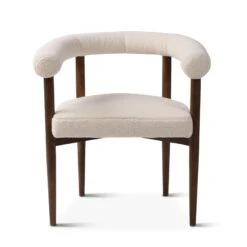 Ava White Bouclair Arm Chair Walnut Legs