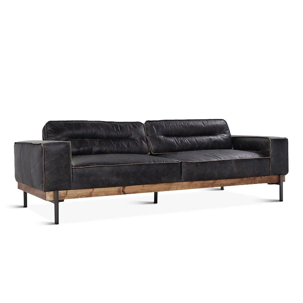 Chiavari Distressed Antique Ebony Leather Sofa 4 Chiavari Distressed Antique Ebony Leather Sofa - Image 2