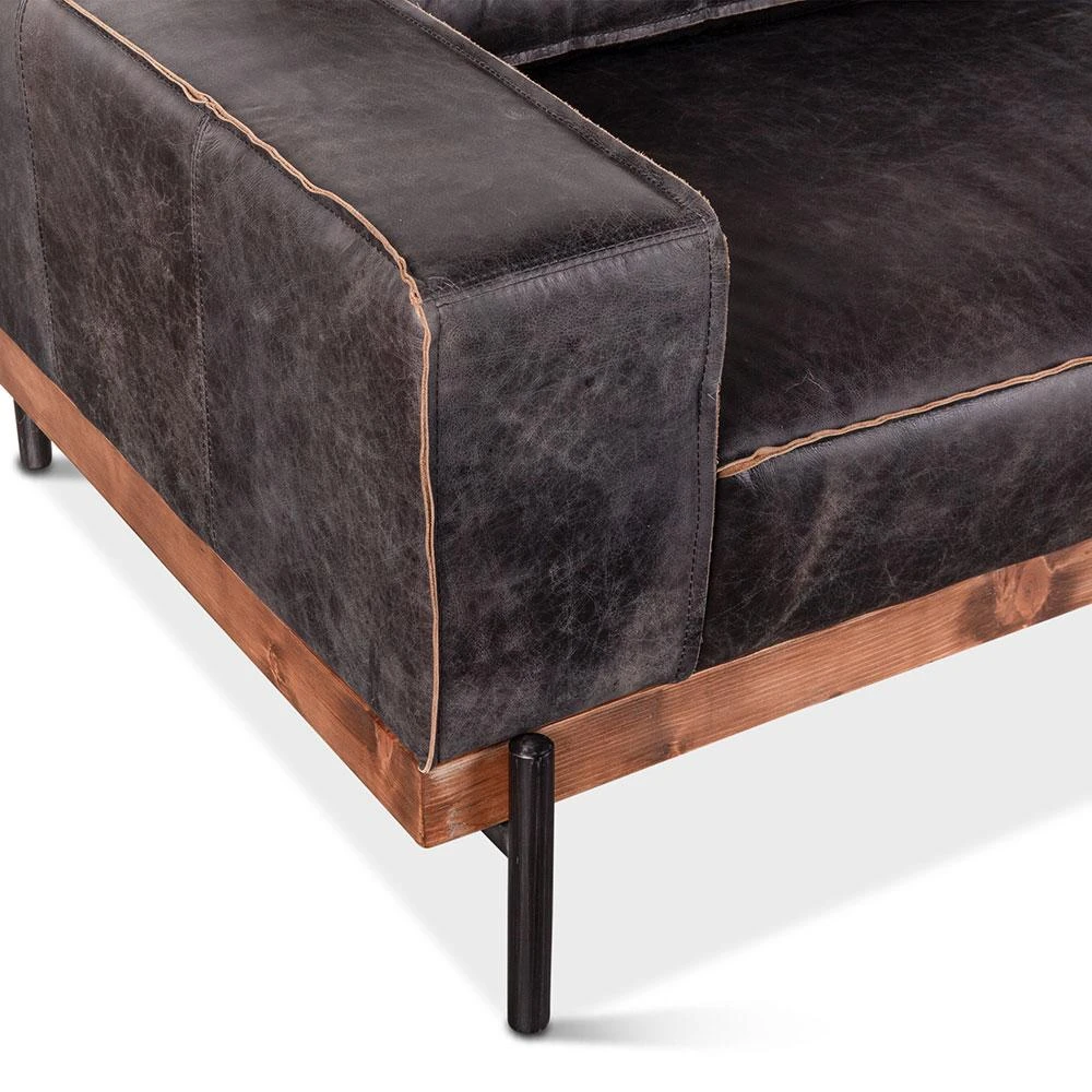 Chiavari Distressed Antique Ebony Leather Sofa 7 Chiavari Distressed Antique Ebony Leather Sofa - Image 5