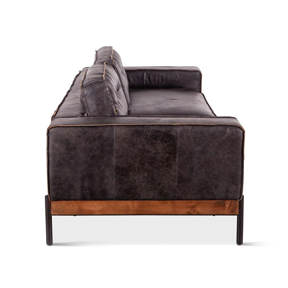 Chiavari Distressed Antique Ebony Leather Sofa 6 Chiavari Distressed Antique Ebony Leather Sofa - Image 4
