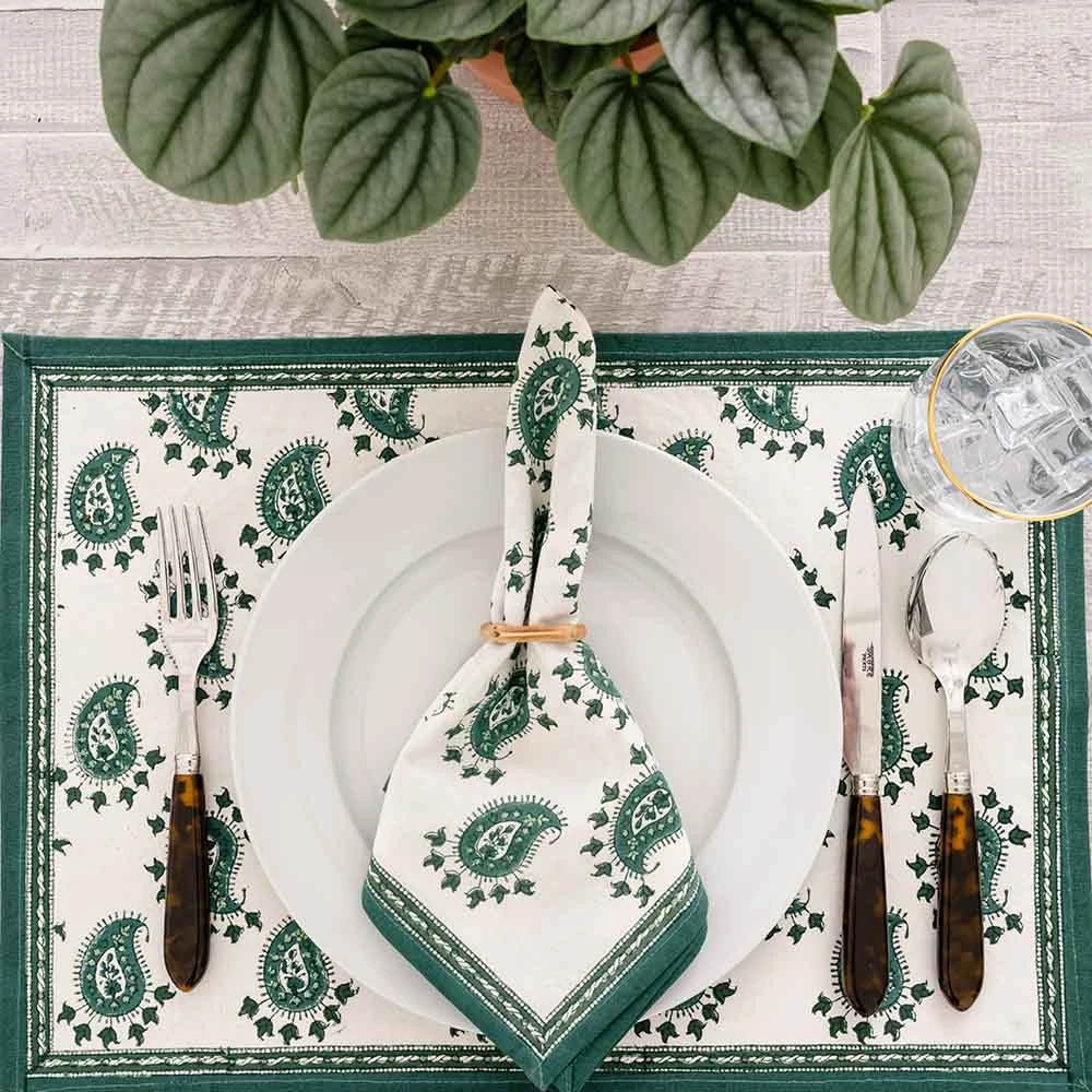 Green Paisley Placemat | Set Of 4 4 Green Paisley Placemat | Set Of 4 - Image 2