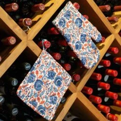 Bohemian Floral Blues & Paprika Oven Mitt Set 7 Bohemian Floral Blues & Paprika Oven Mitt Set -Household Items Series Lifestyle.BohemianFloralBluesPaprika.OvenMitt 349753