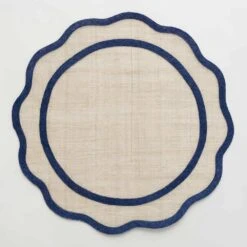 Navy Blue Scalloped Rice Paper Placemat | Set Of 4