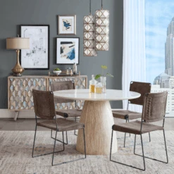 Palm Desert Natural Dining Marble Table With Washed Wood Base -Household Items Series PalmSprings DR 10 21