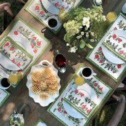 Pom Bells Fern & Poppy Napkin | Set Of 4 -Household Items Series Pom Bells Fern and Poppy placemat napkin diagonal edited 468398