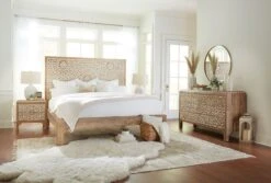 Haveli Mango Wood Geometric Carved Bed -Household Items Series Tangiers BR 2 22