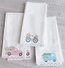 Blossom Truck Tea Towel (Set Of 2) -Household Items Series Truck bike van blossom tea towels 221984